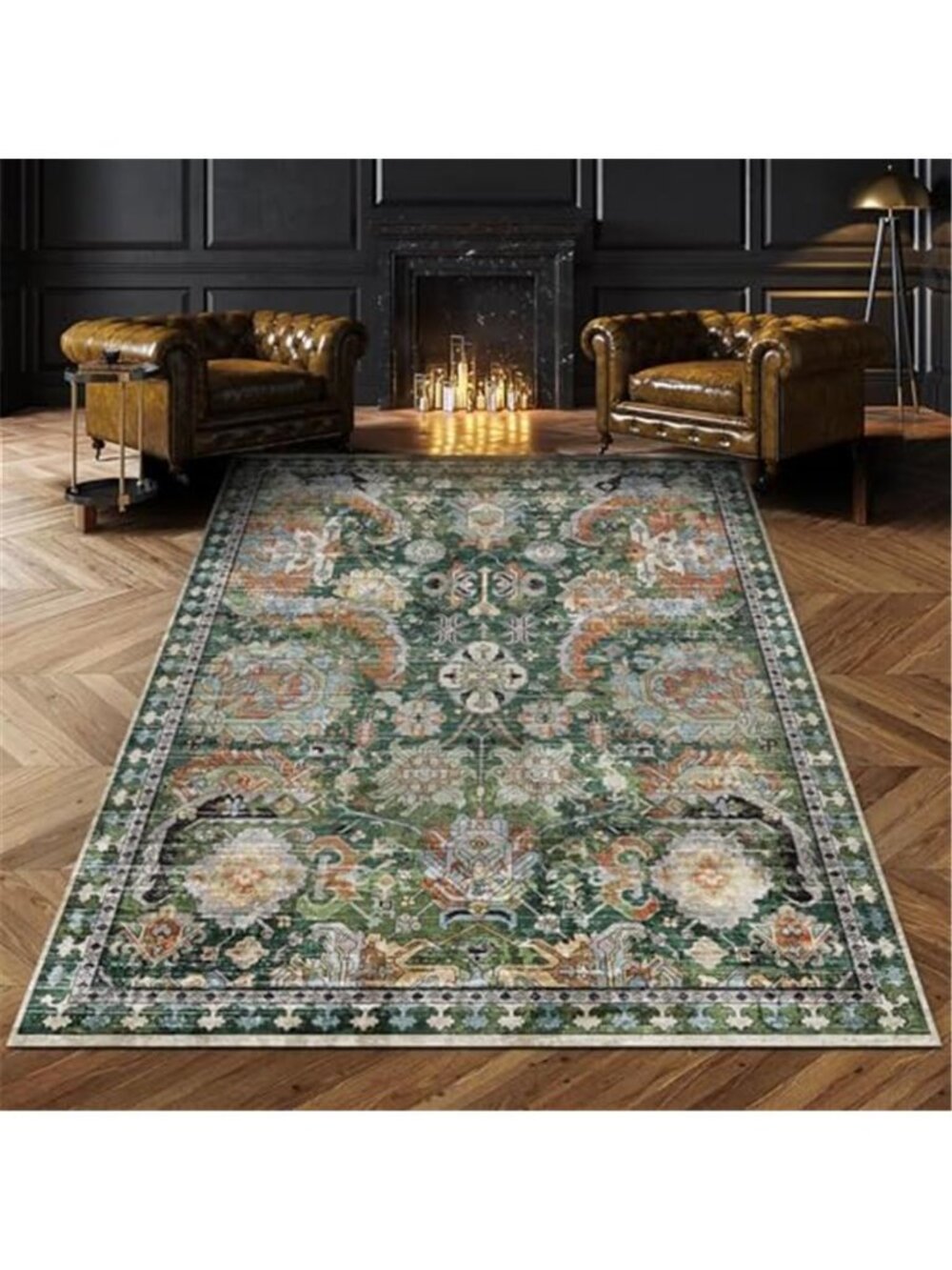 Washable Vintage Area Rug 5x7 Non Slip Microfiber Living Room Carpet